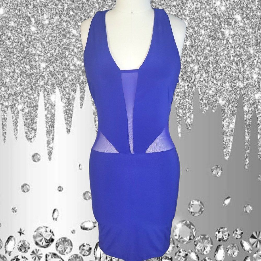 Symphony royal blue racerback mesh peekaboo bodycon dress